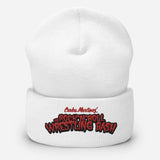 The Rock n Roll Wrestling Bash Cuffed Embroidery Beanie white
